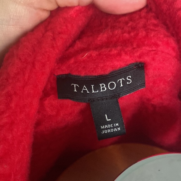 Talbots SHERPA WOVEN TRIM JACKET - SOLID cherry red. Zip up fleece Sz L winter - Picture 6 of 10